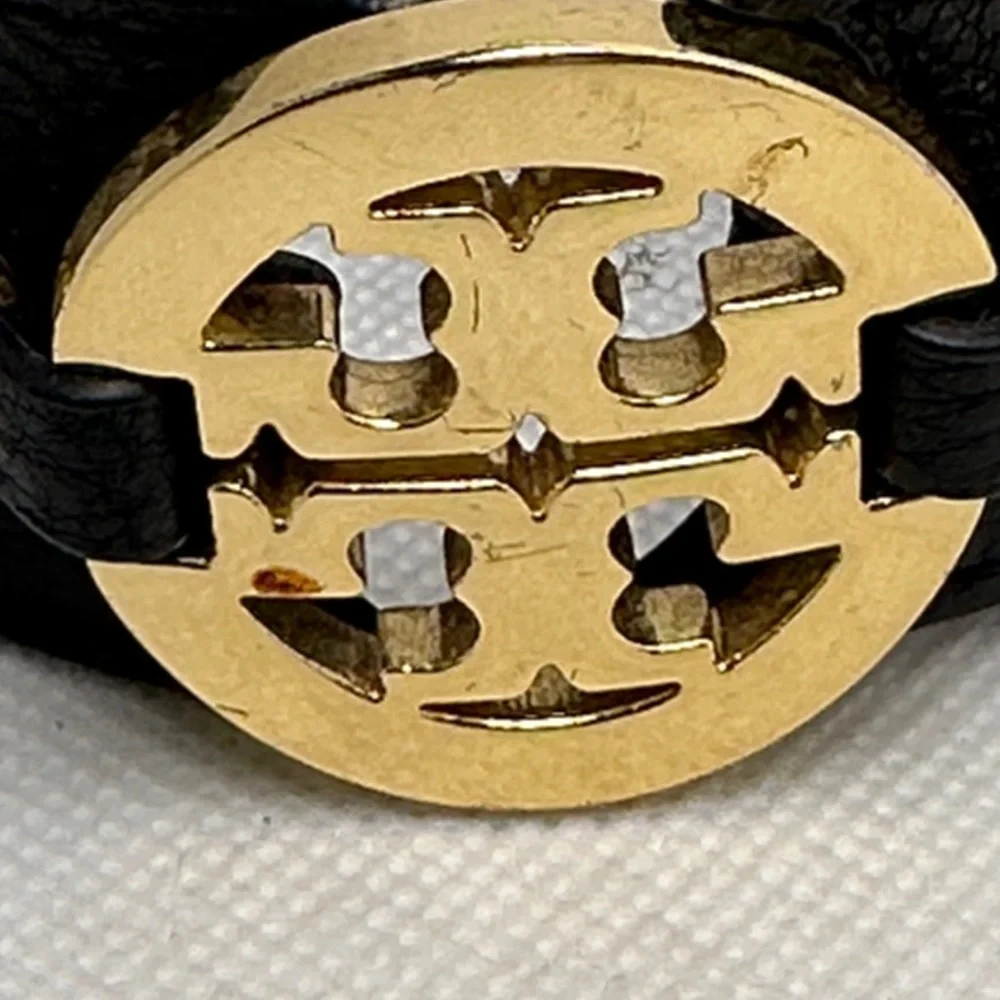 Tory Burch Black Leather Bracelet with Gold Emblem - Picture 5 of 5